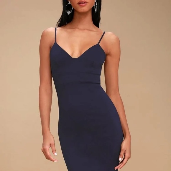 Lulu's Dresses Lulus Don't Tell 'Em Navy Blue Bodycon Midi Dress Women’s Medium - Picture 8 of 8